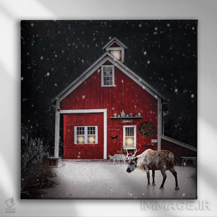 تابلو دکوراتیو گوزن شمالی شب زمستانی اثر کارن بورک - نمای روبهرو روی دیوار