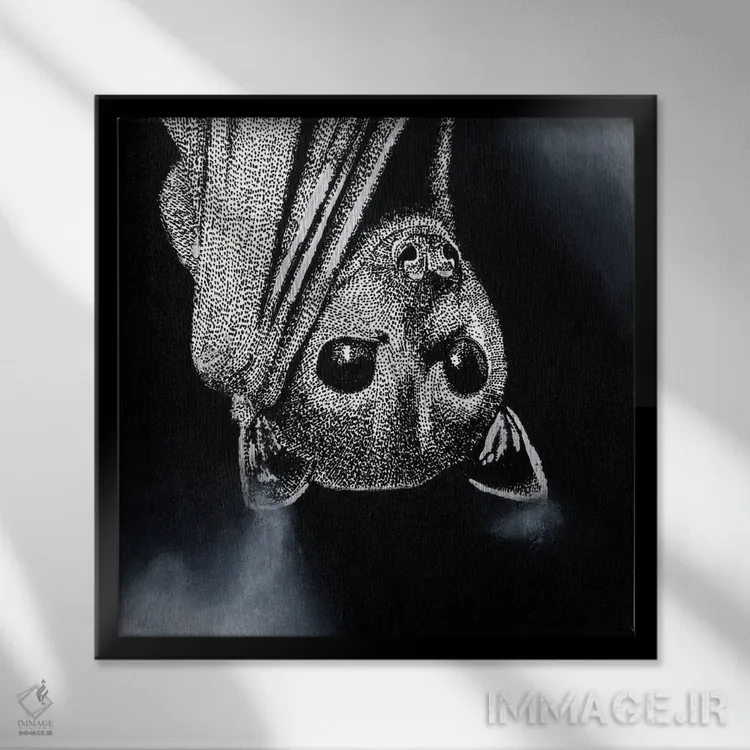 تابلو دکوراتیو روباه پرنده اثر کلسی امبلو - نمای قابدار مشکی