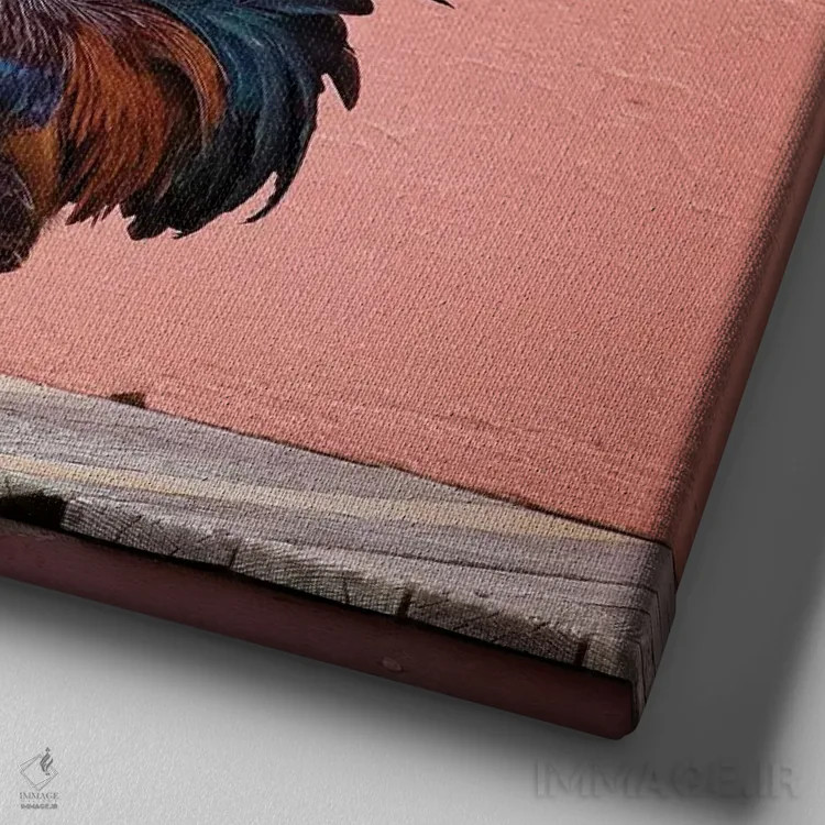 تابلو دکوراتیو پرتره خروس اثر کارن بورک - نمای نزدیک بافت بوم