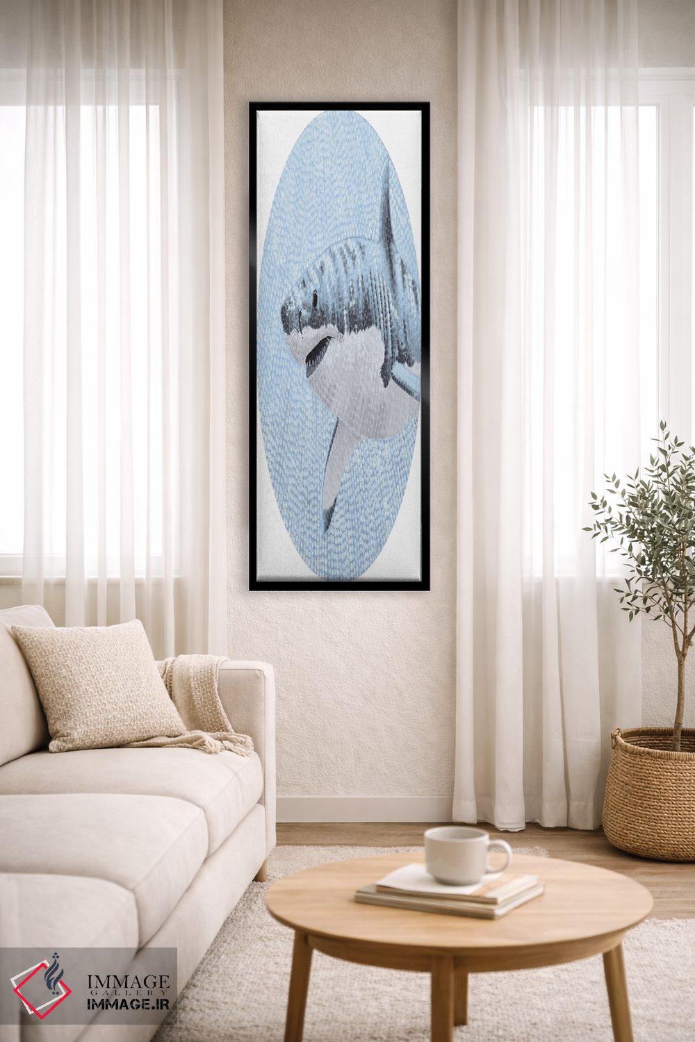 تابلو دکوراتیو کوسه سفید بزرگ در اقیانوس پرستاره اثر کلسی امبلو - D4B