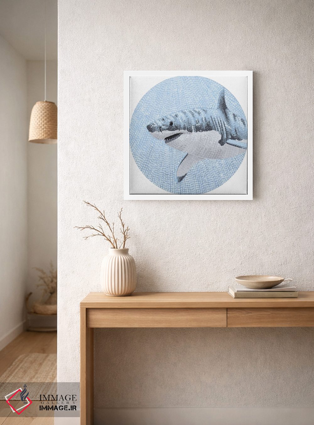 تابلو دکوراتیو کوسه سفید بزرگ در اقیانوس پرستاره اثر کلسی امبلو - D3W