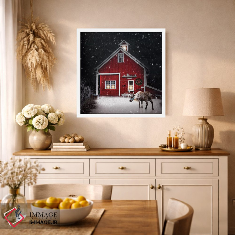 تابلو دکوراتیو گوزن شمالی شب زمستانی اثر کارن بورک - D1W