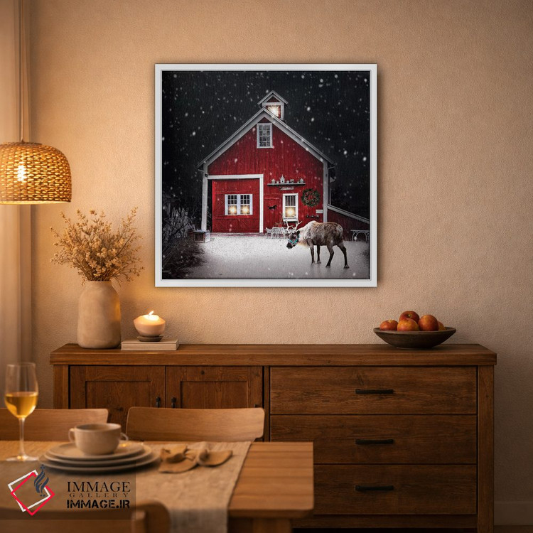 تابلو دکوراتیو گوزن شمالی شب زمستانی اثر کارن بورک - D3W