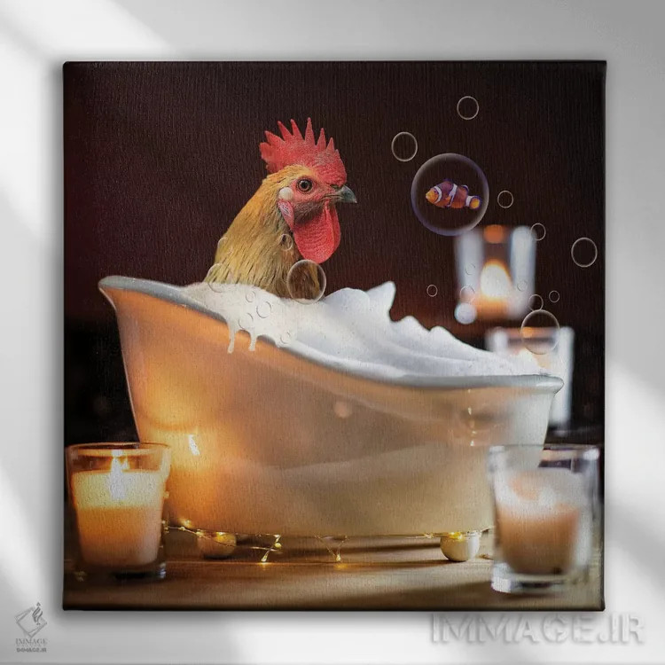 تابلو دکوراتیو خروس در وان کف اثر کارن بورک - نمای روبهرو روی دیوار