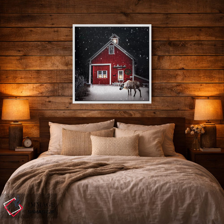 تابلو دکوراتیو گوزن شمالی شب زمستانی اثر کارن بورک - D2W