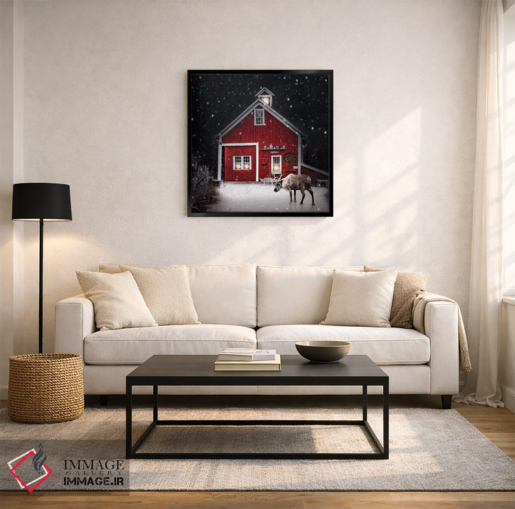 تابلو دکوراتیو گوزن شمالی شب زمستانی اثر کارن بورک - D4B