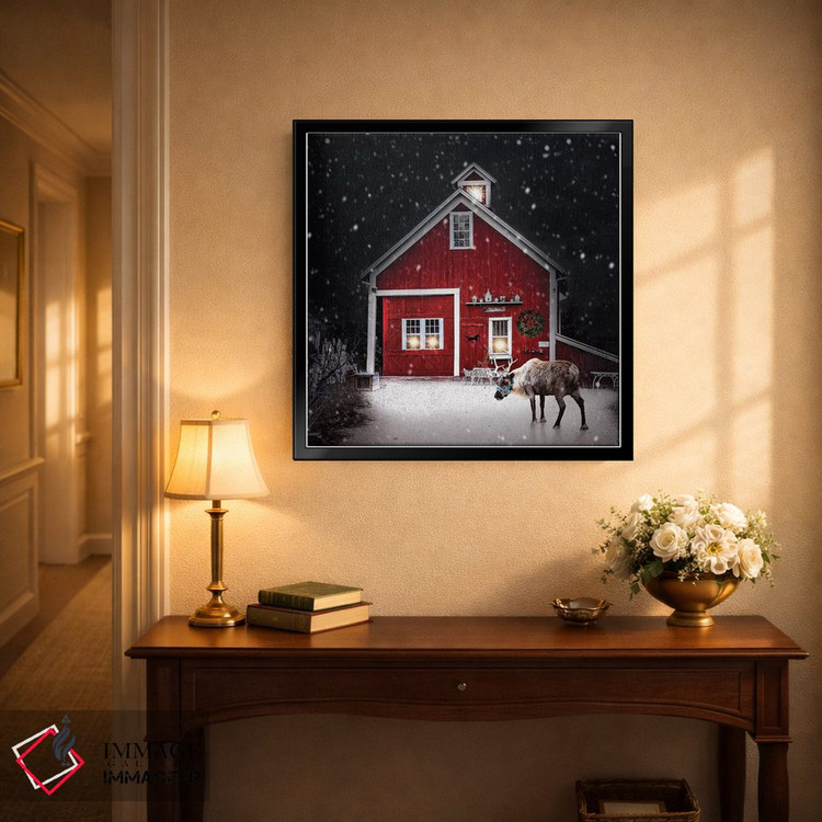 تابلو دکوراتیو گوزن شمالی شب زمستانی اثر کارن بورک - D6B