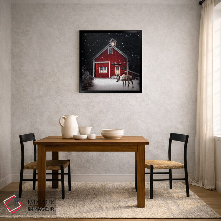 تابلو دکوراتیو گوزن شمالی شب زمستانی اثر کارن بورک - D5B