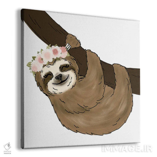 تابلو دکوراتیو تنبل درختی با تاج گل اثر کیتی برایانت - نمای پرسپکتیو محصول