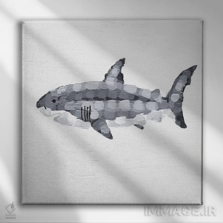 تابلو دکوراتیو کوسه سفید بزرگ قدرت خاموش اثر کلسی امبلو - نمای روبهرو روی دیوار