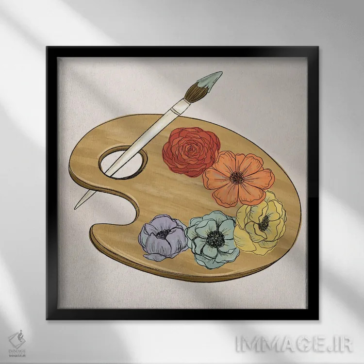 تابلو دکوراتیو پالت هنری گل دار اثر کیتی برایانت - نمای قابدار مشکی