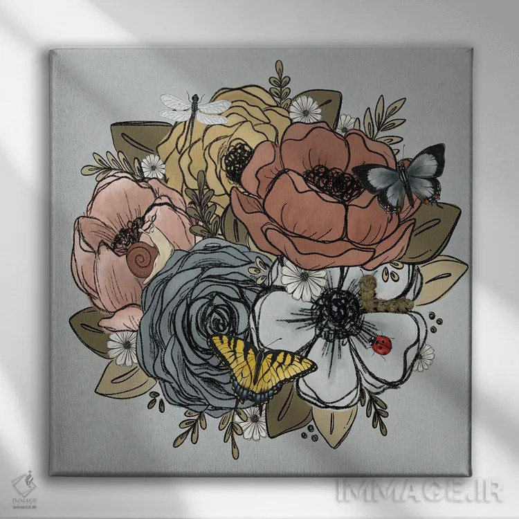 تابلو دکوراتیو دسته گل های باغ بهاری اثر کیتی برایانت - نمای روبهرو روی دیوار