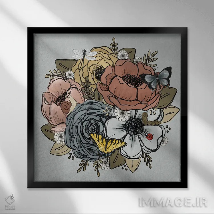 تابلو دکوراتیو دسته گل های باغ بهاری اثر کیتی برایانت - نمای قابدار مشکی