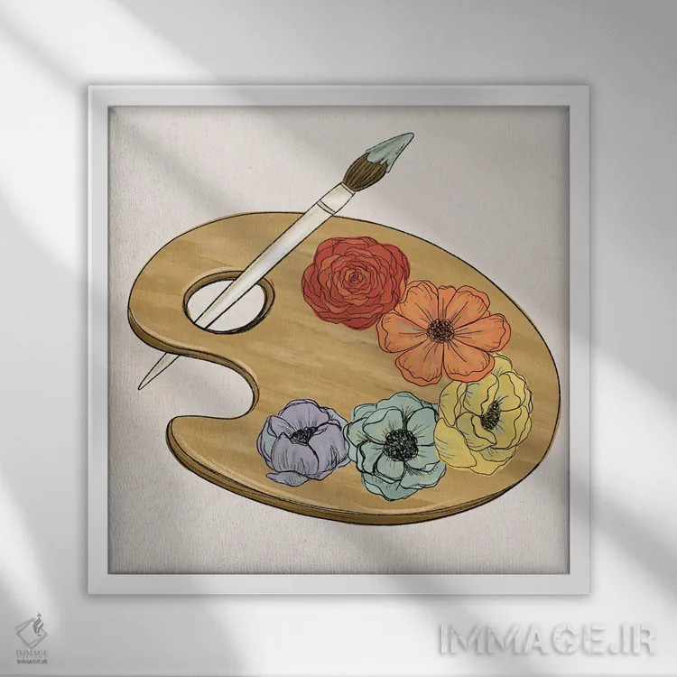 تابلو دکوراتیو پالت هنری گل دار اثر کیتی برایانت - نمای قابدار سفید