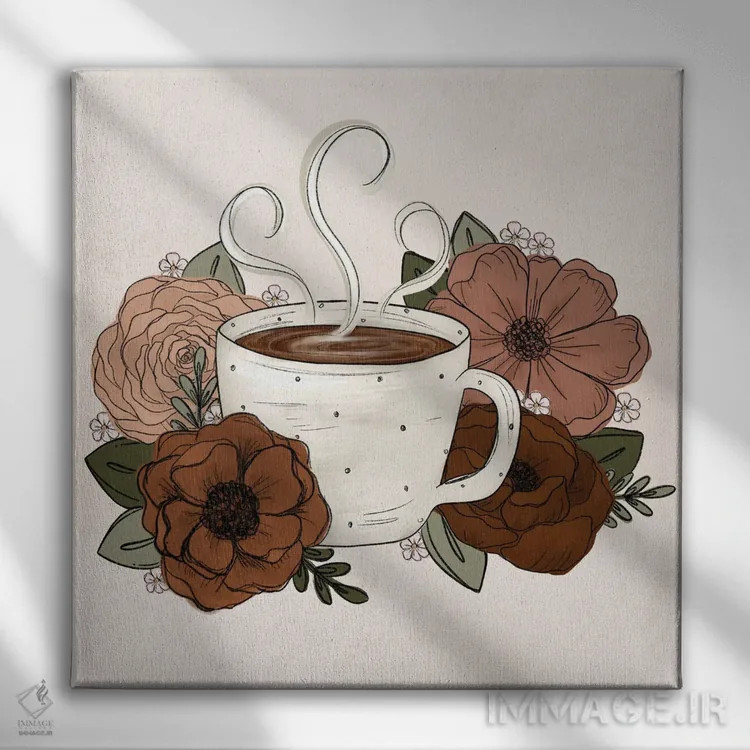 تابلو دکوراتیو گل های قهوه و چای اثر کیتی برایانت - نمای روبهرو روی دیوار
