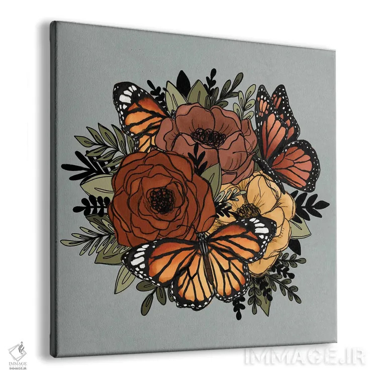 تابلو دکوراتیو گل های پروانه ای نارنجی اثر کیتی برایانت - نمای پرسپکتیو محصول