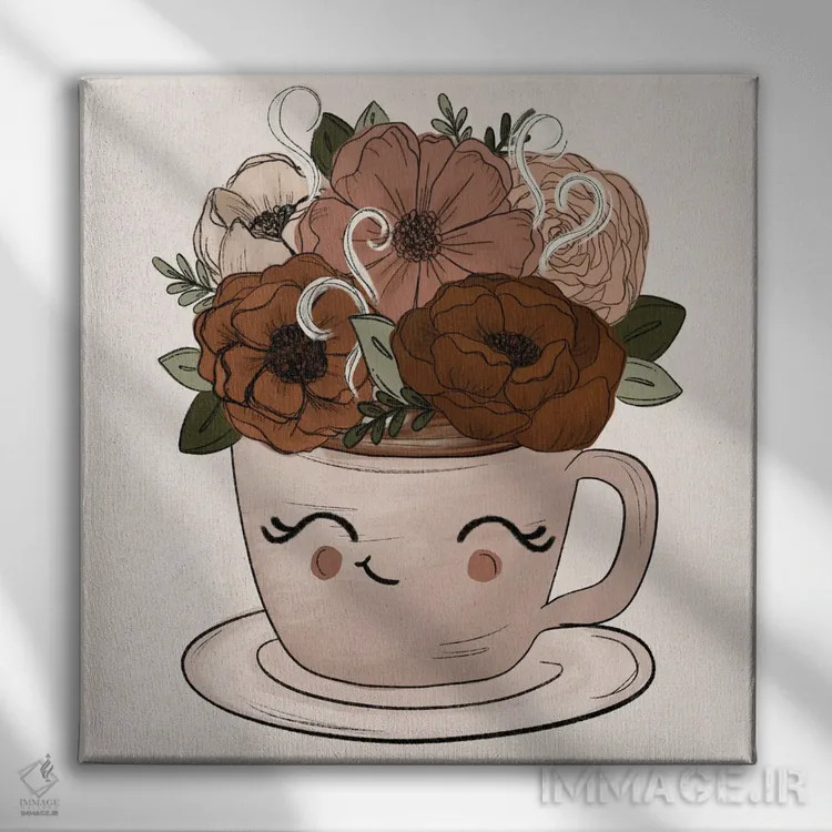 تابلو دکوراتیو فنجان کوچک قهوه یا چای اثر کیتی برایانت - نمای روبهرو روی دیوار