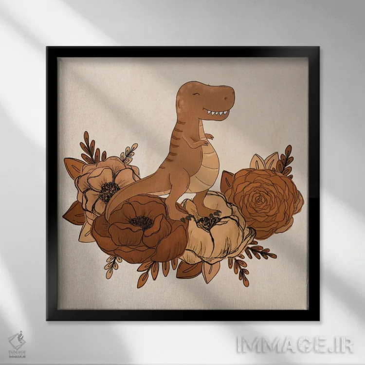 تابلو دکوراتیو گل های تی رکس اثر کیتی برایانت - نمای قابدار مشکی