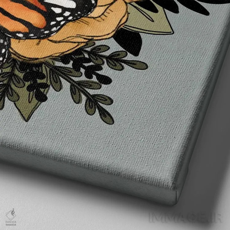 تابلو دکوراتیو گل های پروانه ای نارنجی اثر کیتی برایانت - نمای نزدیک بافت بوم