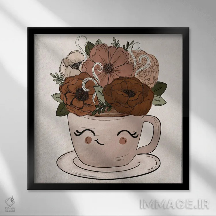 تابلو دکوراتیو فنجان کوچک قهوه یا چای اثر کیتی برایانت - نمای قابدار مشکی