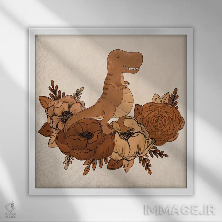 تابلو دکوراتیو گل های تی رکس اثر کیتی برایانت - نمای قابدار سفید