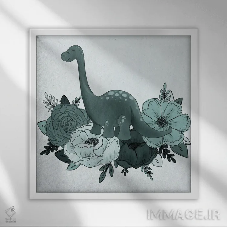 تابلو دکوراتیو گل های برونتوسوروس اثر کیتی برایانت - نمای قابدار سفید