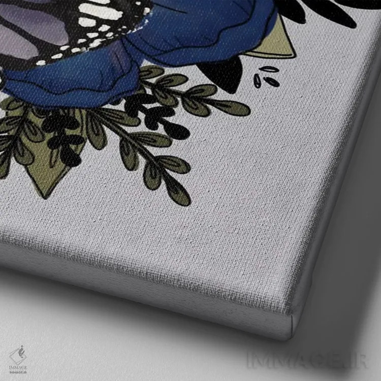 تابلو دکوراتیو گل های پروانه ای بنفش اثر کیتی برایانت - نمای نزدیک بافت بوم