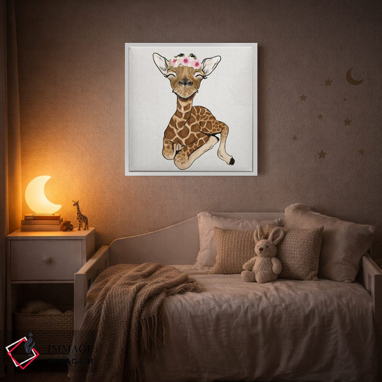 تابلو دکوراتیو زرافه نوزاد با تاج گل اثر کیتی برایانت - D2W
