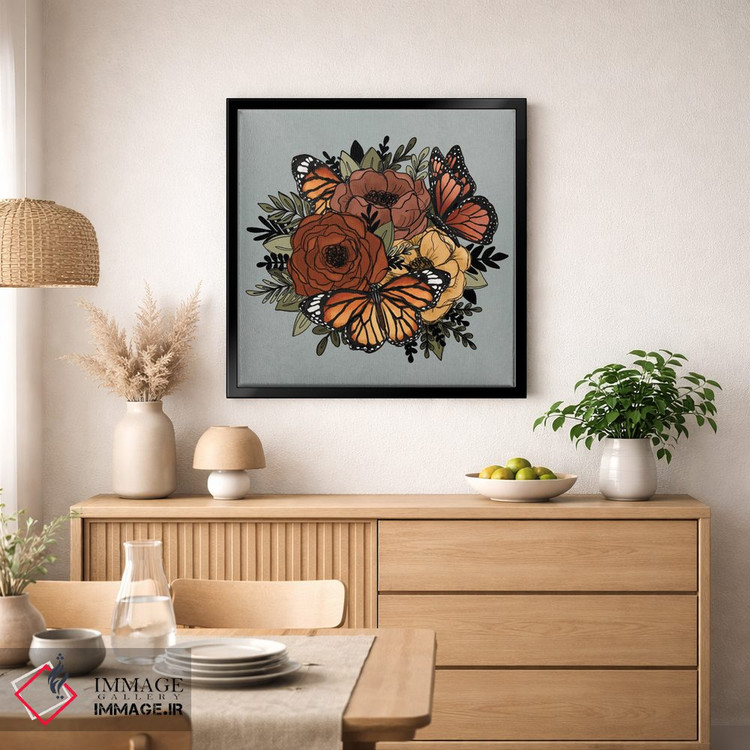 تابلو دکوراتیو گل های پروانه ای نارنجی اثر کیتی برایانت - D1B