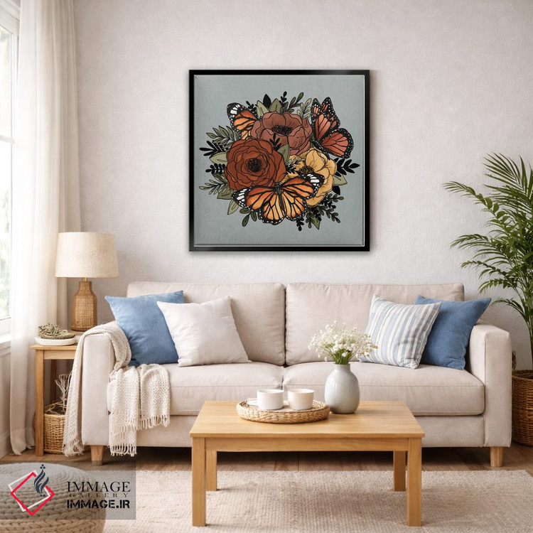 تابلو دکوراتیو گل های پروانه ای نارنجی اثر کیتی برایانت - D5B
