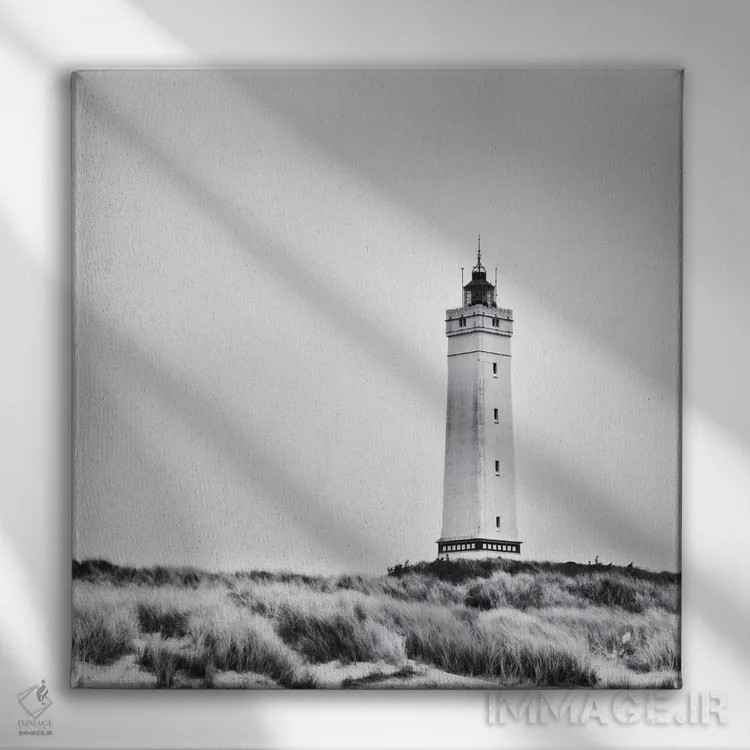 تابلو دکوراتیو فانوس دریایی سفید در دانمارک اثر کریم کارلا - نمای روبهرو روی دیوار