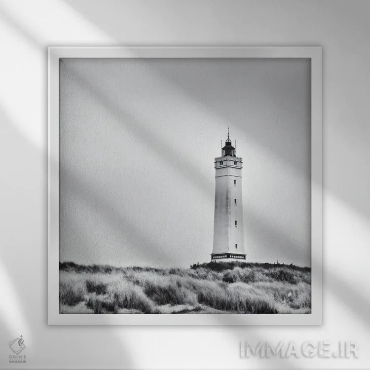 تابلو دکوراتیو فانوس دریایی سفید در دانمارک اثر کریم کارلا - نمای قابدار سفید