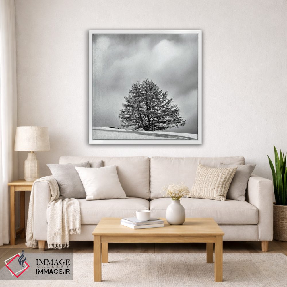 تابلو دکوراتیو درخت تنها میان ابر و برف اثر کریم کارلا - D2W