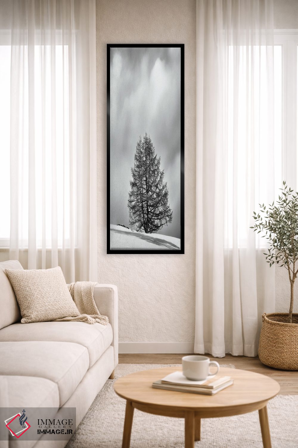 تابلو دکوراتیو درخت تنها میان ابر و برف اثر کریم کارلا - D3B