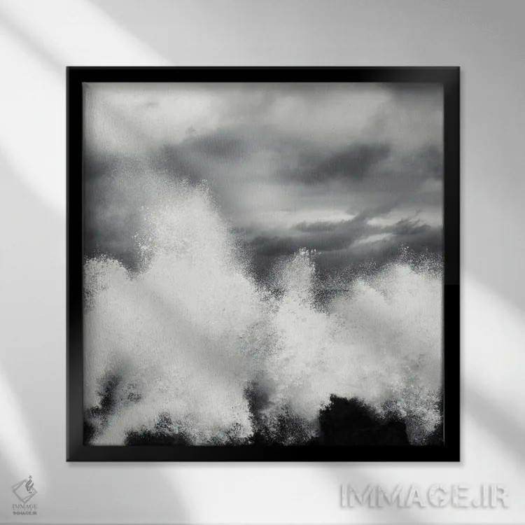 تابلو دکوراتیو موج های شکسته اثر کریم کارلا - نمای قابدار مشکی