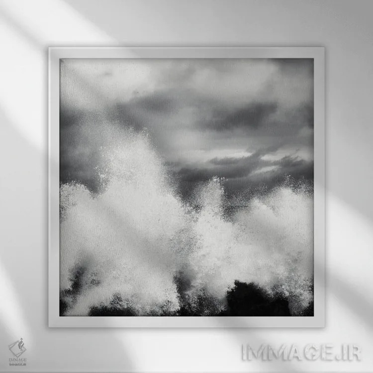 تابلو دکوراتیو موج های شکسته اثر کریم کارلا - نمای قابدار سفید