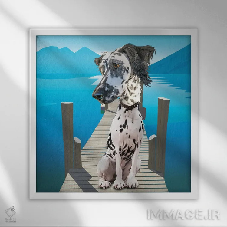 تابلو دکوراتیو دالماتین کنار دریاچه اثر کیم کورینگا - نمای قابدار سفید