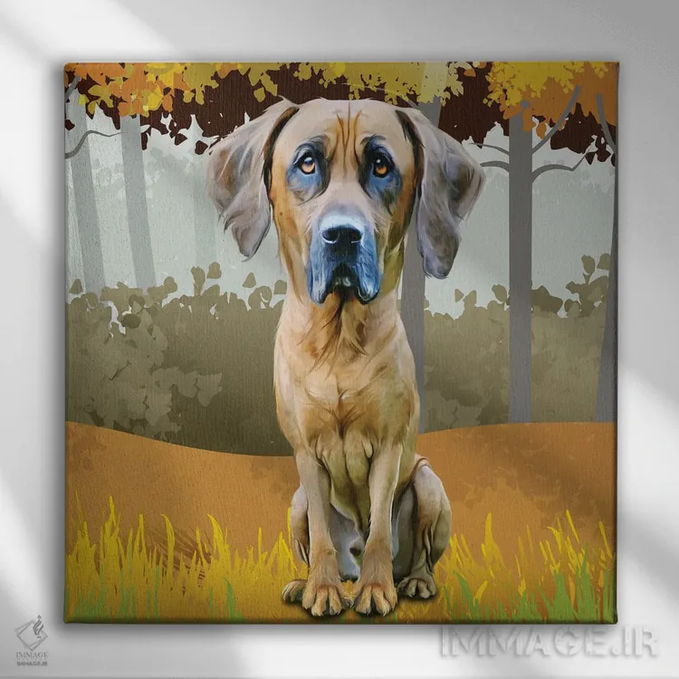 تابلو دکوراتیو سگ شکاری در جنگل اثر کیم کورینگا - نمای روبهرو روی دیوار