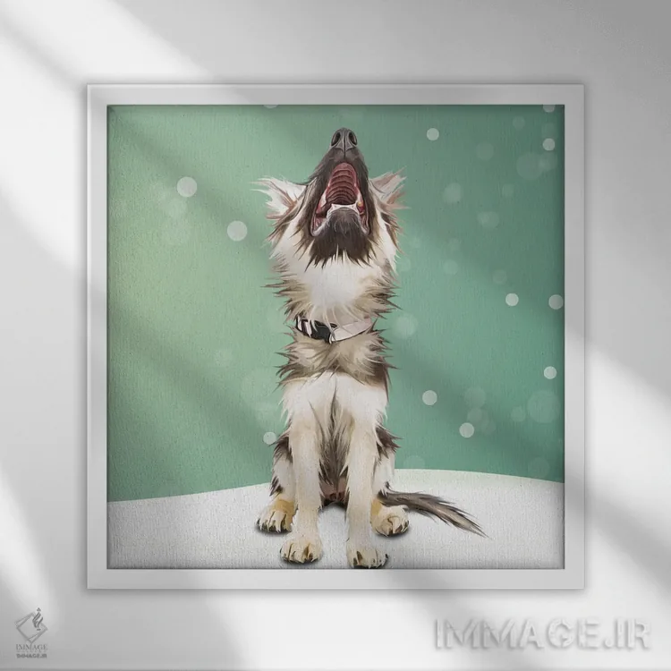 تابلو دکوراتیو سگ گله زوزه کش اثر کیم کورینگا - نمای قابدار سفید