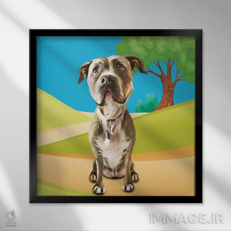تابلو دکوراتیو پیتبول آرام اثر کیم کورینگا - نمای قابدار مشکی