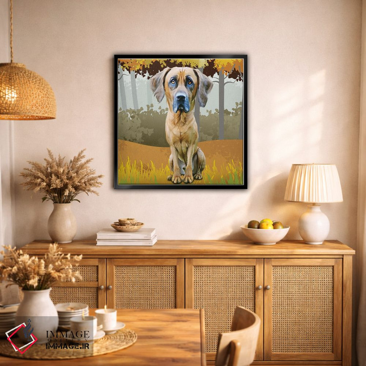 تابلو دکوراتیو سگ شکاری در جنگل اثر کیم کورینگا - D2B