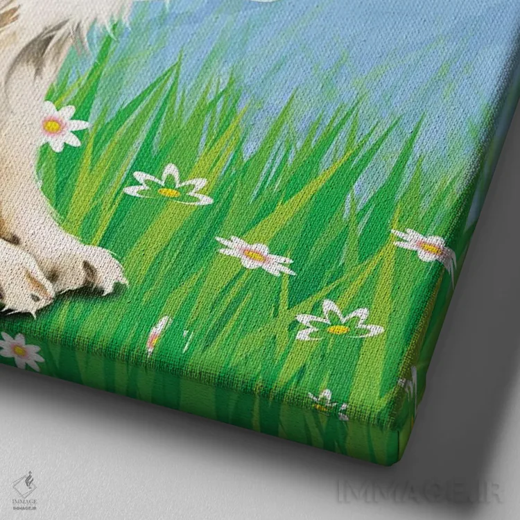 تابلو دکوراتیو سگ گله رو به آسمان اثر کیم کورینگا - نمای نزدیک بافت بوم