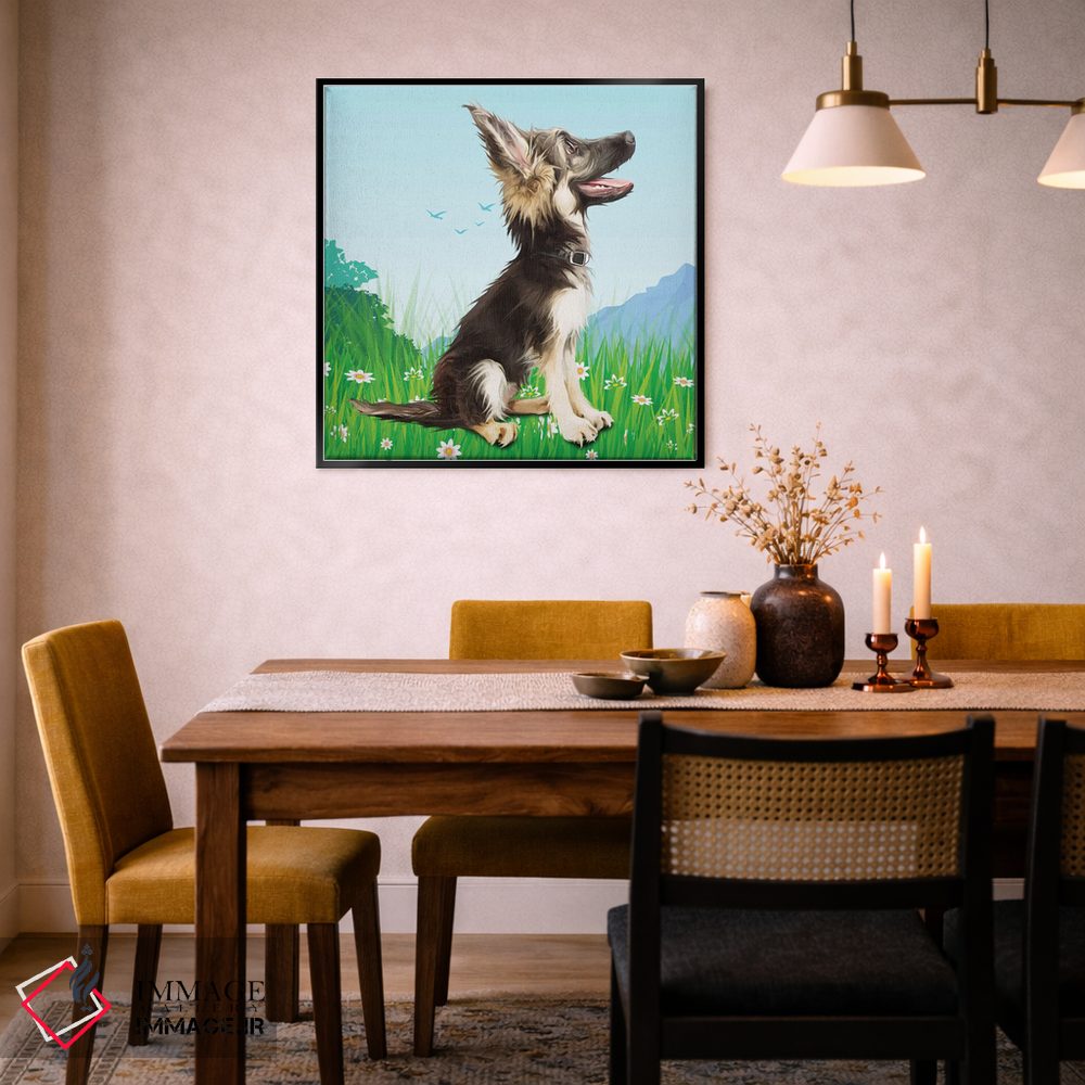 تابلو دکوراتیو سگ گله رو به آسمان اثر کیم کورینگا - D5B