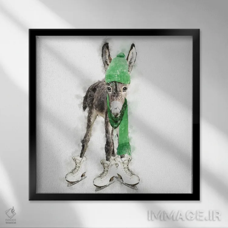 تابلو دکوراتیو الاغ زمستانی اثر کیم کورینگا - نمای قابدار مشکی