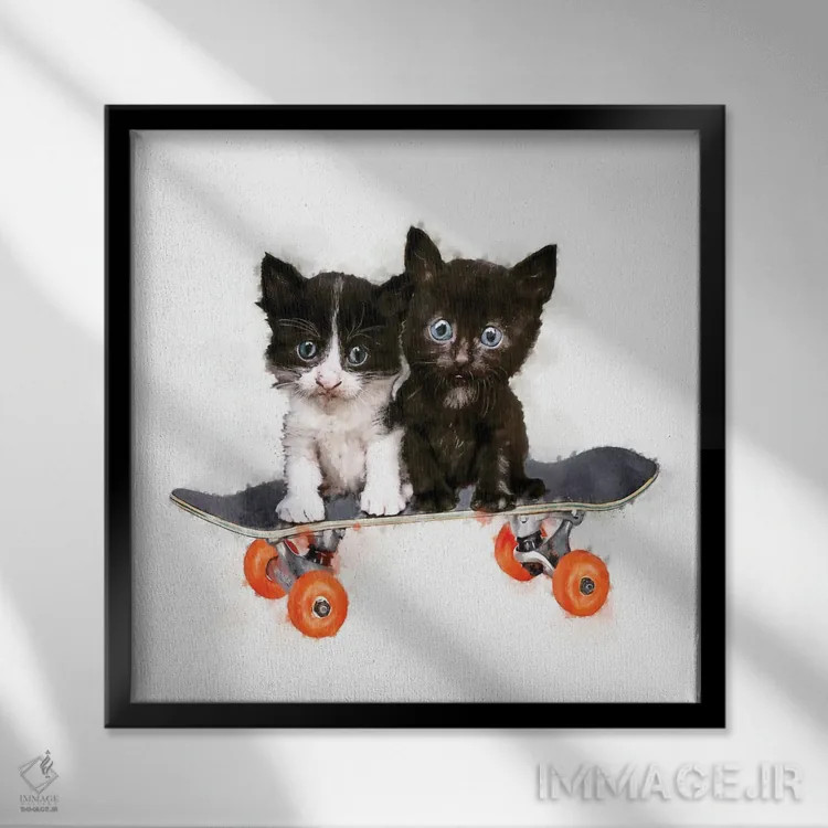 تابلو دکوراتیو دو بچه روی تخته اثر کیم کورینگا - نمای قابدار مشکی