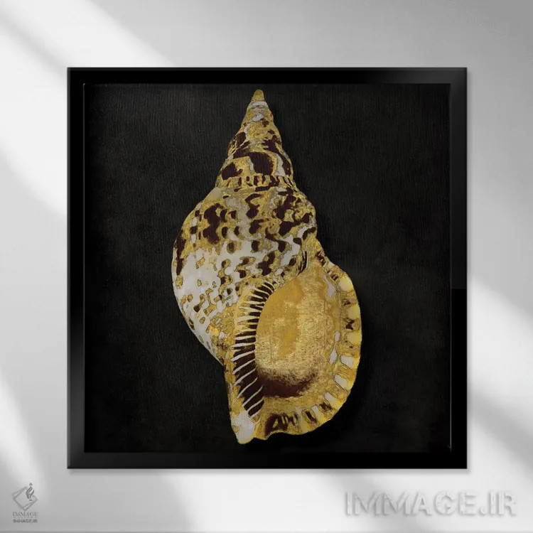 تابلو دکوراتیو گوهرهای طلایی اقیانوس III اثر کارولین کلی - نمای قابدار مشکی