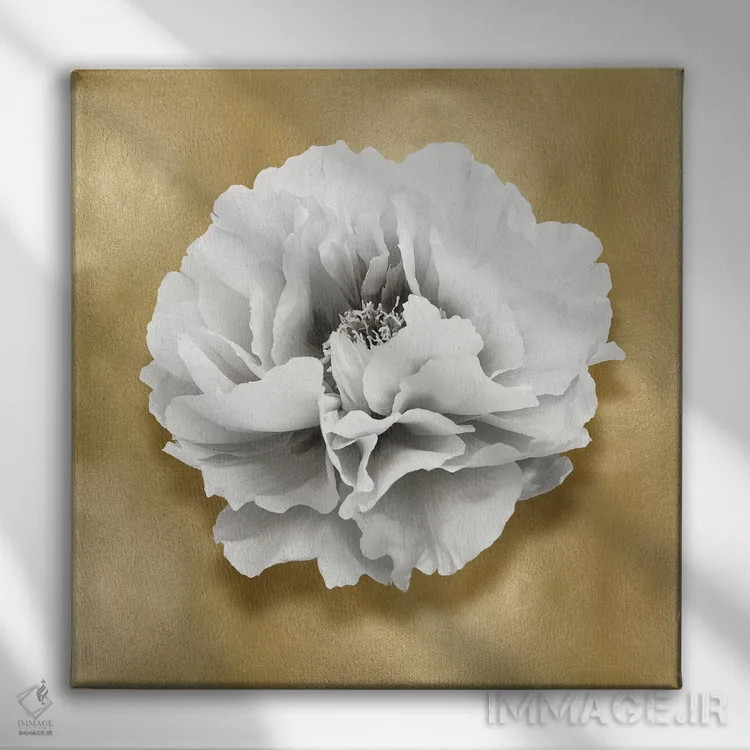 تابلو دکوراتیو گل بر روی زمینه طلایی III اثر کارولین کلی - نمای روبهرو روی دیوار
