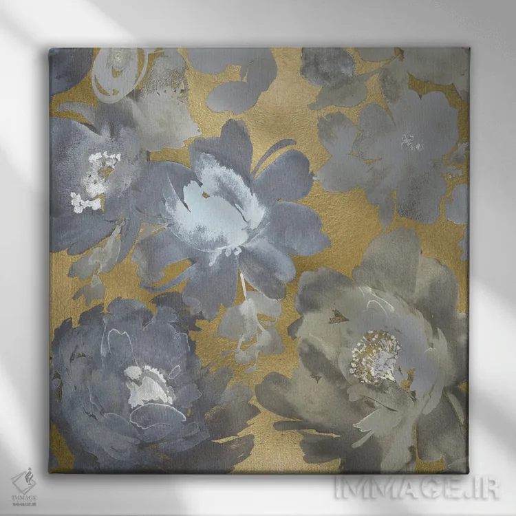 تابلو مدرن نقره بهاری بر طلایی II اثر کلسی موریس - نمای روبهرو روی دیوار