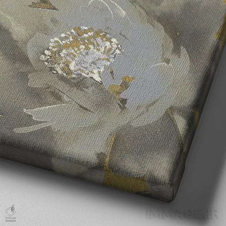 تابلو مدرن نقره بهاری بر طلایی II اثر کلسی موریس - نمای نزدیک بافت بوم