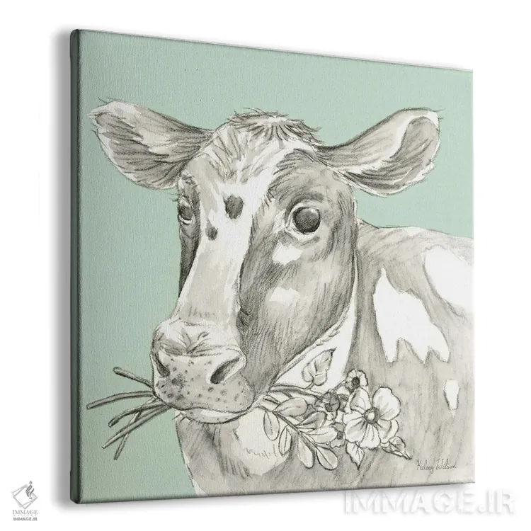 تابلو مدرن رنگ مزرعه آبرنگی II - گاو اثر کلسی ویلسون - نمای پرسپکتیو محصول